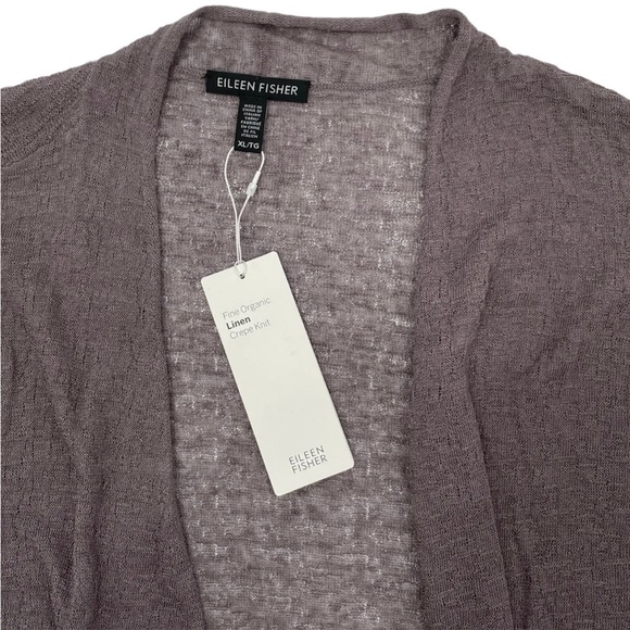 Eileen Fisher Fine Organic Linen Short Cardigan Crepe Knit Luna Purple XL $188 - Picture 6 of 10